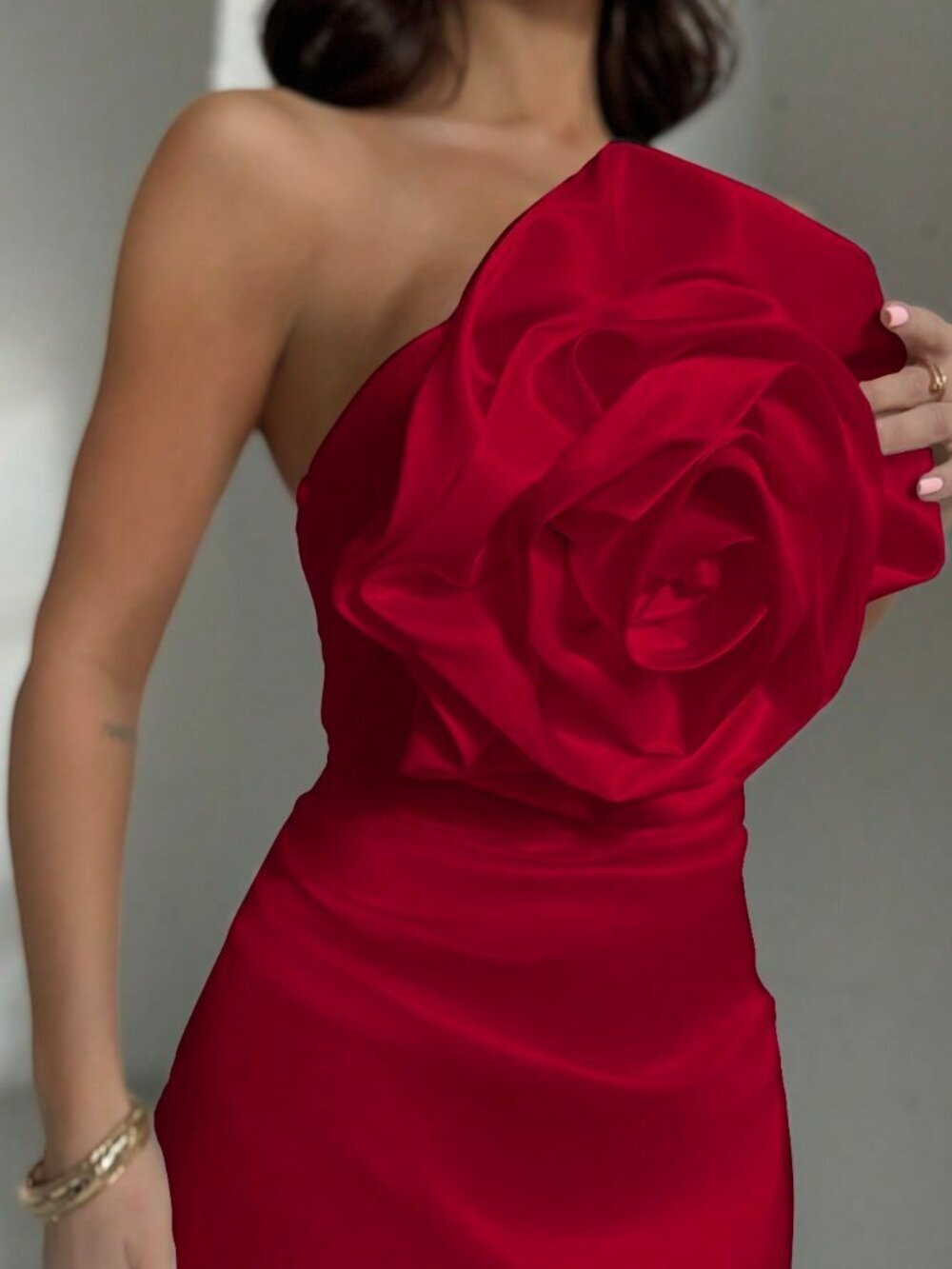 Burgundy Elegant Women's 3D Floral Satin Maxi Dress - Picture 7 of 7